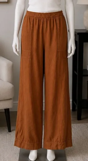 Free-est Womens Wide Leg Pants Terracotta Boho Elastic Waist Pockets XL thumbnail 1