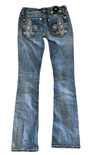 Miss Me Signature Boot Cut Jeans Fleur de Lis Bling Crystals Size 26 thumbnail 1