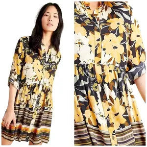 Anthropologie Blank‎ London Yellow Floral Button Front Hadley Tunic Dress XS thumbnail 2