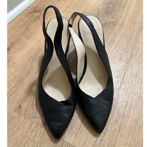 Cole Haan | Black Leather Slingback‎ Block Heel Pointed Toe Pumps Shoe, Size 9.5 thumbnail 2