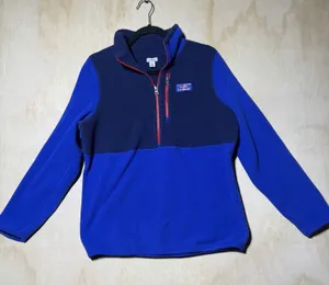 LL Bean Womens Medium Polartec Fleece Pullover Blue Navy Half Zip Chest Pocket thumbnail 1