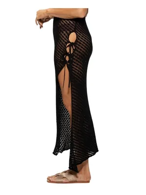 Dotti Womens Crochet Side-Tie Cover-up Maxi Skirt 85273 Black M thumbnail 10