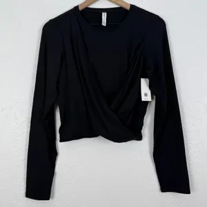 Spanx Better Base Twist and Fold Long Sleeve Wrap Top in Black Size XL NWT thumbnail 2