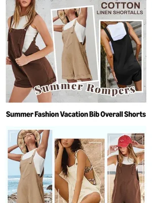SCUSTY Casual Loose Cotton Linen Shortalls with Adjustable Straps thumbnail 7