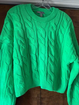 ASOS Neon Green Cable Knit Oversized Crewneck Sweater. Size 4 thumbnail 4