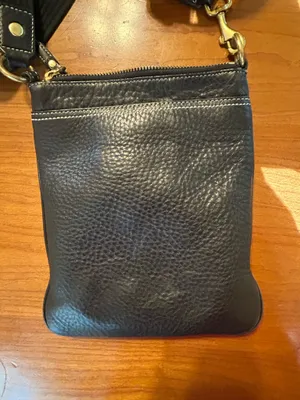 Coach Vintage Black Pebbled Leather & Signature Monogram Canvas Stripe Swingpack Crossbody Bag M0693-10796 thumbnail 3