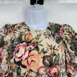Olivaceous Floral Linen Dress Sz S Cottage Romantic Coquette English Garden thumbnail 5