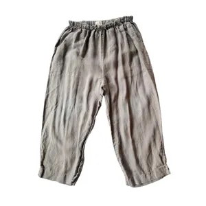 Mosaic USA Pants Women Large Gray Good Cropped Wide Leg Linen Elastic Waist thumbnail 2