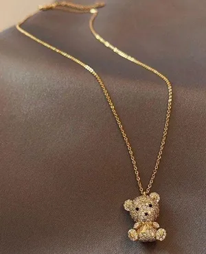 18K Gold Plated Cute Teddy Bear Pendant Necklace for Women thumbnail 1