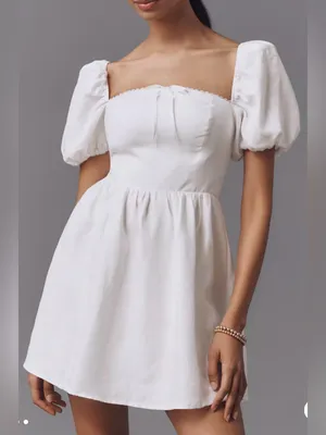 NEW Reformation Malvina White Linen Puff-Sleeve Mini Dress sz 12 thumbnail 2