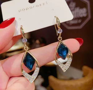 Women's Blue Crystal Teardrop Dangle Drop Earrings thumbnail 3