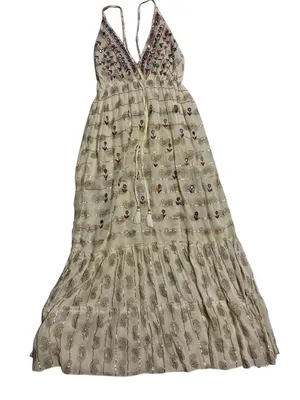 ValDior Cream Maxi Dress with Multicolor Embroidery thumbnail 1