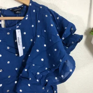 NWT J. Crew Ruffle Flutter Sleeve Metallic Polka Dot Top - foil Indigo Silver thumbnail 3