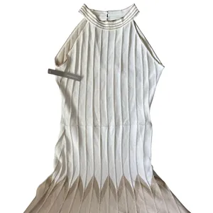 Anthropologie Pleated Drop-Waist Knit Midi Dress Ivory Size Large thumbnail 12