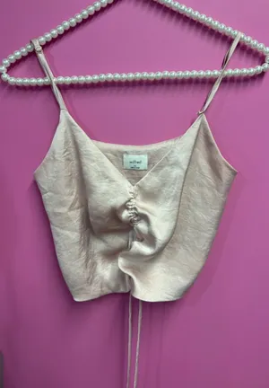 Aritzia Wilfred Blush Pink Satin Ruched Cami Top thumbnail 1