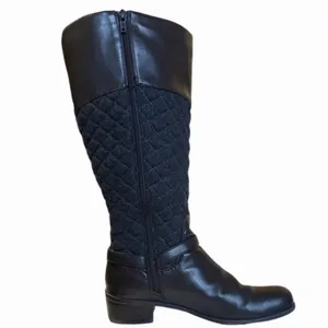 Charter Club Wide Calve Brown Faux Leather‎ & Grey Quilted Riding Boots Sz 7.5 thumbnail 4