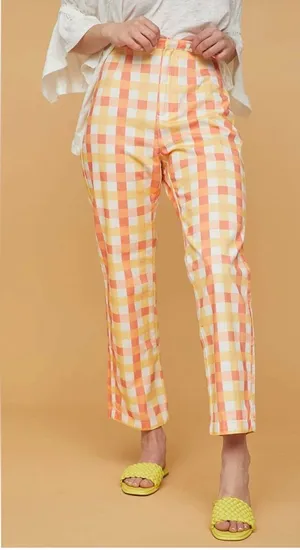 Free People She's All That Plaid High Waist‎ Crop Pants Orange Size 6 Cotton thumbnail 1