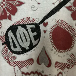 Tultex Delta Phi Epsilon Baseball Tee 3/4 Sleeve Pirate Skull Graphic DPhiE Casual thumbnail 10