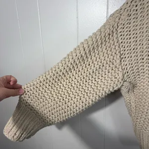 Free People My Only Sunshine Beige Chunky Knit Cowl Neck Sweater Large L Boho thumbnail 2