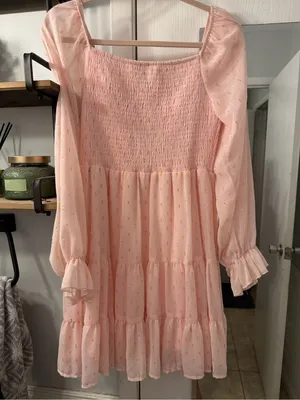 Altar'd State Pink Smocked Tiered Dress with Gold Details thumbnail 3