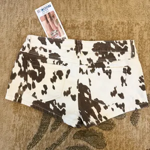 Rewash Women's Low Rise Jean Shorts - Brown and White Cow 🐮 Print thumbnail 4