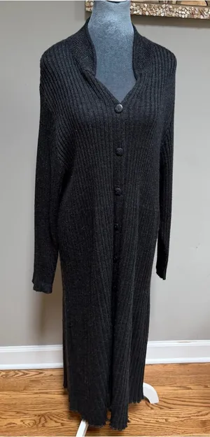 Vintage April Too! Cornell Wool Blend Long Sweater Coat Duster Jacket Dark Grey thumbnail 1