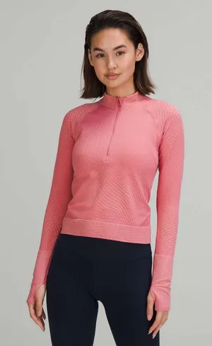 Lululemon Rest Less Cropped Half-Zip Grid Warp Pink Blossom / Sugar Pink thumbnail 1