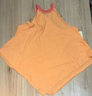 Free People Sleeveless High Neck Tank Peach with Coral Trim sleeveless shirt top thumbnail 1