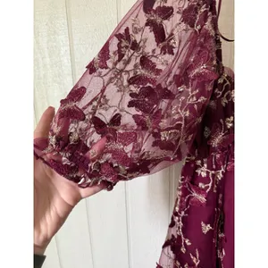 Allison + Kelly Burgundy Butterfly Embroidered Mesh Puff Sleeve Mini Dress XS thumbnail 6