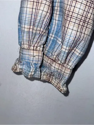 Loft Plaid‎ Ruffle Collar Button Down Blue Brown White Plaid Small thumbnail 5