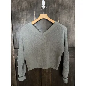 Moon and Madison Button Cardigan Sweater Knit Wide‎ V-Neckline - Cropped sage L thumbnail 3
