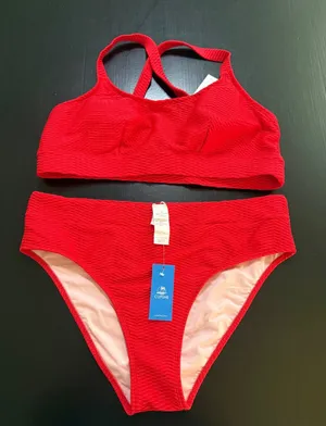 Cupshe Red Textured Bikini Set High Waisted Two Piece Swimsuit‎ XL CAA12B4D121EE thumbnail 1