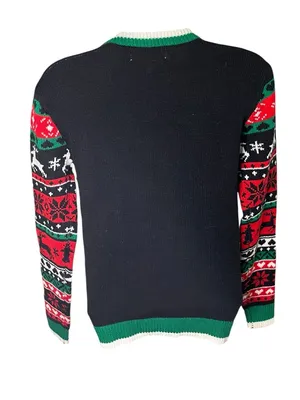 No Boundaries Crew Neck Ugly Christmas Sweater Embellished Santa Black XS thumbnail 8