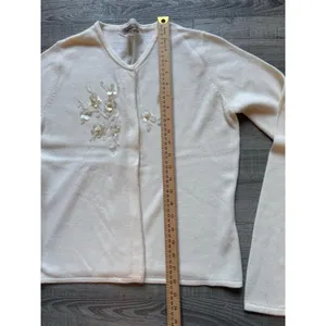 Vintage Free People Snap Cardigan Cream Sz Large Beaded Embellishments Rare Find thumbnail 7