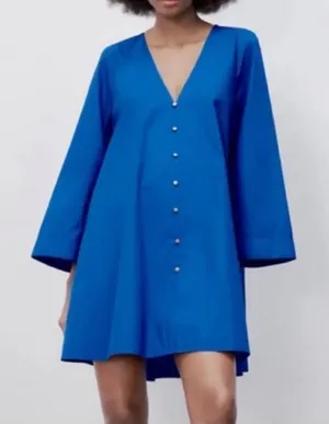 Zara Blue Voluminous Aline Mini Cotton Oversized Dress(Size Small) thumbnail 1
