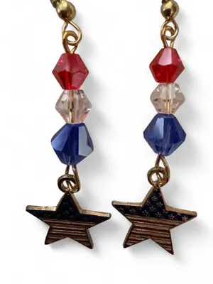 Handmade Red White Blue Crystal American Flag Star Earrings thumbnail 3