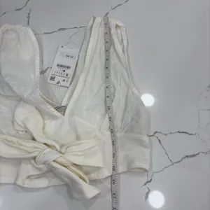 Zara Tank Top Womens Size Small Sleeveless Tie Front Crop Top White Beachy NWT thumbnail 4