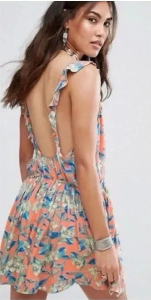 Free people Dear You Floral Mini Dress Ruffle Straps Large NEW #785 thumbnail 1
