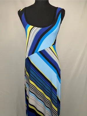 Ashley Stewart Maxi Dress Sleeveless Blue Multi-Stripe Sundress thumbnail 2