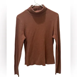 LULUS Brown Ribbed Turtleneck Top size XL NEW thumbnail 2