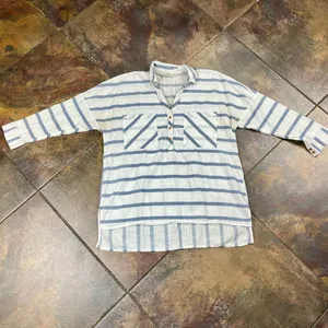 Zara Basic White Blue Striped V-neckline 3/4 Sleeve Blouse XS thumbnail 3