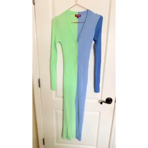 STAUD Sweater Dress Womens Shoko Size M Green Blue Ribbed Knit‎ Colorblock Midi thumbnail 5