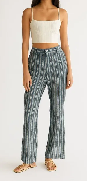 Urban Outfitters High Rise Flare Pants Blue Green Stripe 0 thumbnail 1