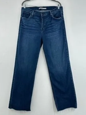 Hudson Rosie Wide Leg High Rise Jeans Dark Wash Wm Size 33 Button Fly Raw‎ Hem thumbnail 1