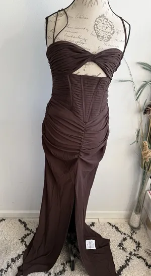 ASOS Design Tall Women's mesh corset detail‎ maxi dress Brown Size 8 thumbnail 1