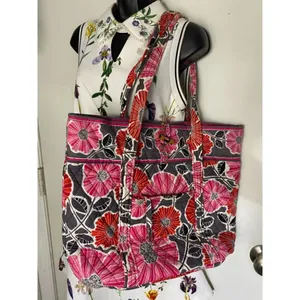 VERA BRADLEY Black Pink Large Quilted Tote Bag thumbnail 5