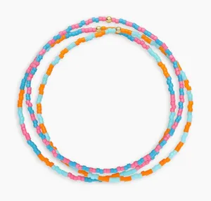 GORJANA Miami Gigi Striped Glass Beaded Bracelets Set of 3 Orange Pink Blue Aqua thumbnail 1