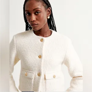 NWT Abercrombie & Fitch Cream Boucle Fabric Gold Button Blazer thumbnail 2
