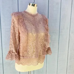 Melograno Rico Lace Blush Blouse See-through Top Long Sleeve Size Small thumbnail 7