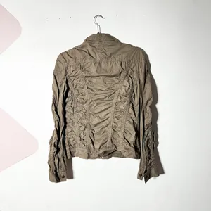 Vtg y2k 2000s Jacket Womens XS Olive Green Ruched Moto Military Grunge thumbnail 2
